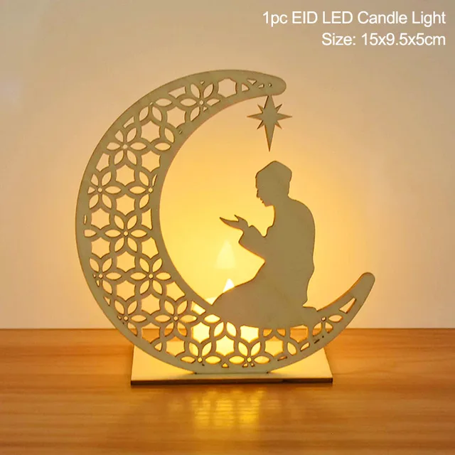 EID Mubarak Wooden Pendant with LED Candles Light Ramadan Decorations For Home Islamic Muslim Party Eid Decor Kareem Ramadan Style3