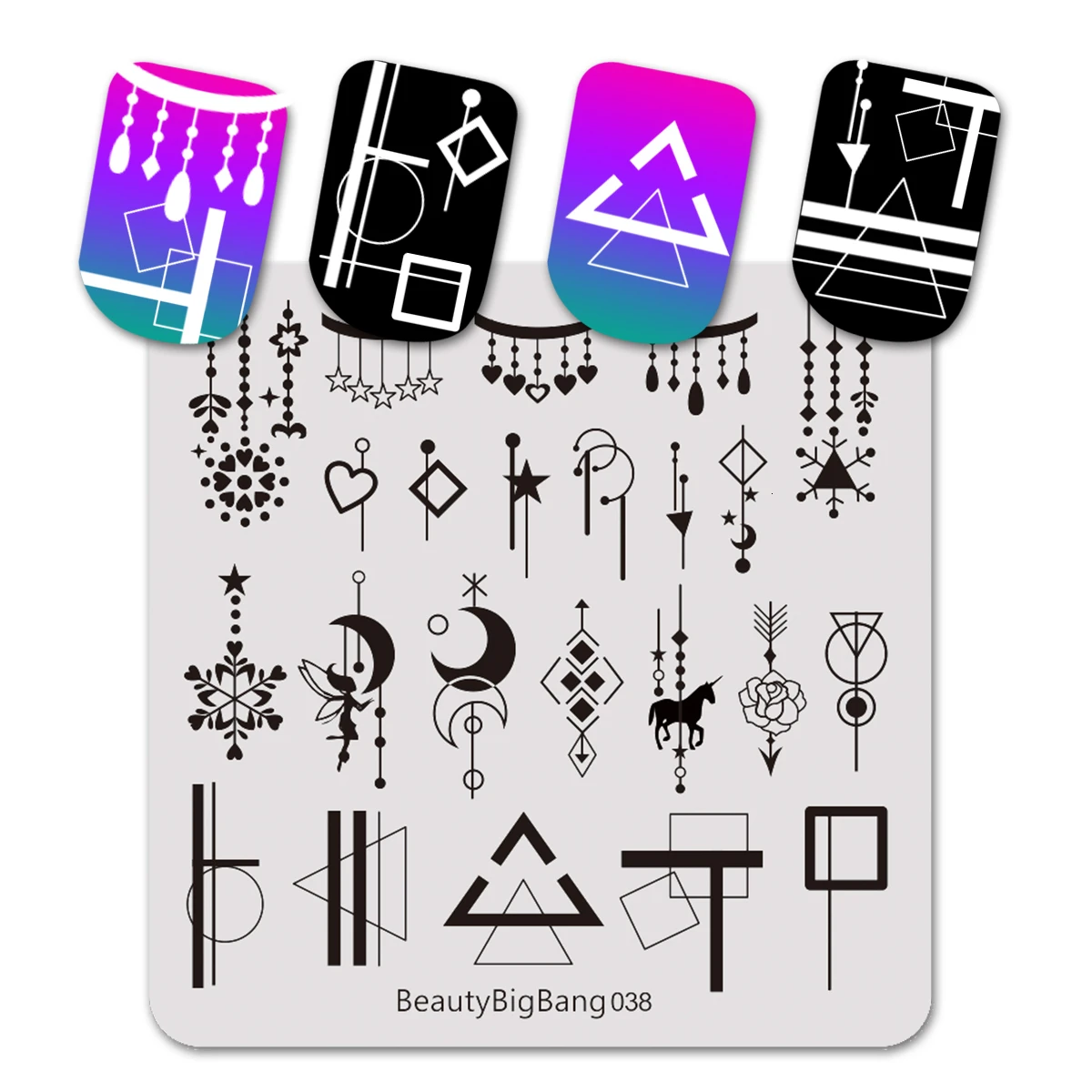 

BeautyBigBang Nail Art Stamping Plates Geometry Delta Moon Heart Image 6cm Stainless Steel Template Nail Mold Stamping Plate 038