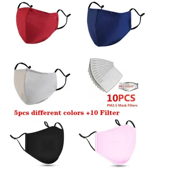 

5PCS mask +10Filter Anti Dust PM2.5 Activated Carbon Face Mouth Mask adjustable Reusable Masks For Man Women Wind Proof Mouth