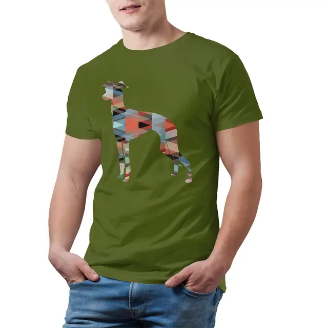 Italian Greyhound T Shirt Geo Pattern Silhouette T-Shirt Awesome 100 Percent Cotton Tee Shirt Man 4xl Tshirt Army Green