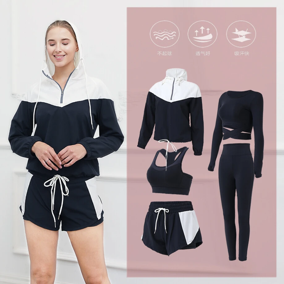 Conjunto de ropa de Yoga de secado rápido para mujer abrigos con capucha c Conjunto de ropa de Yoga de secado rápido para mujer abrigos con capucha c