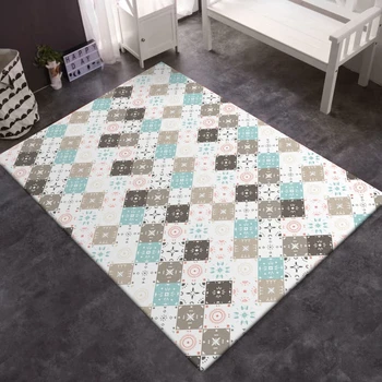 

Fashion Modern Style Living Room Area Rugs Fresh Blue Gray Square Pattern Big Carpets Bedroom Bedside Kitchen Non-Slip Floor Mat