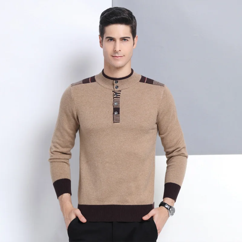 Men's Sweater Fall Winter New Fashon Sweater Cashmere Sweater Men's Stand-up Collar Casual Solid Color Sweater