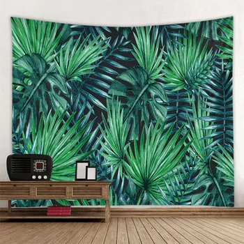 

Nordic green leaf background tapestry digital printing decorative fabric factory direct special offer