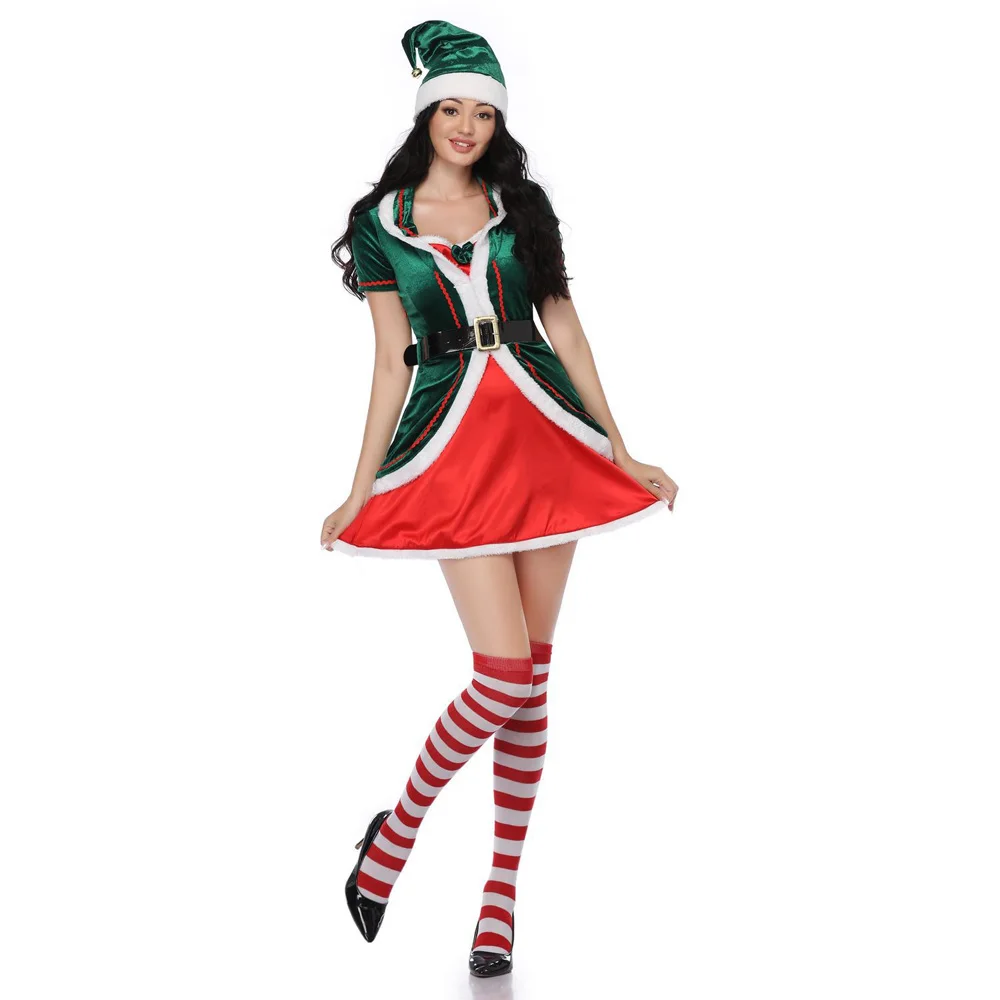 VEVEFHUANG, Рождественский костюм зеленого эльфа для взрослых, новогодний костюм Санта Клауса для девочек, одежда для мужчин и женщин, необычное рождественское платье Вечерние - Цвет: X1245