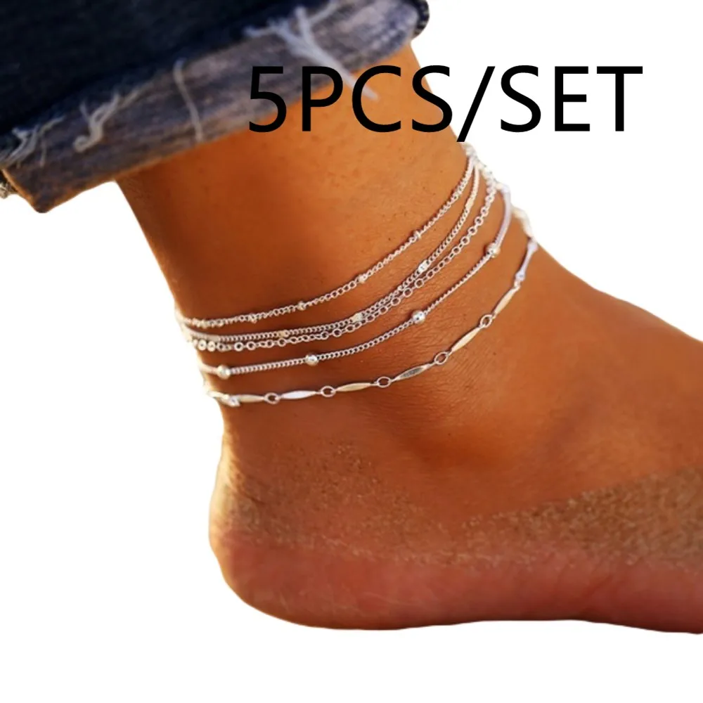 5Pcs/Set Women Beads Charm Chain Ankle Bracelet Beaded Bohemian Anklet For Women Barefoot Sandals Foot Leg Bracelet Jewelry Gift 5Pcs/Set Women Beads Charm Chain Ankle Bracelet Beaded Bohemian Anklet For Women Barefoot Sandals Foot Leg Bracelet Jewelry Gift