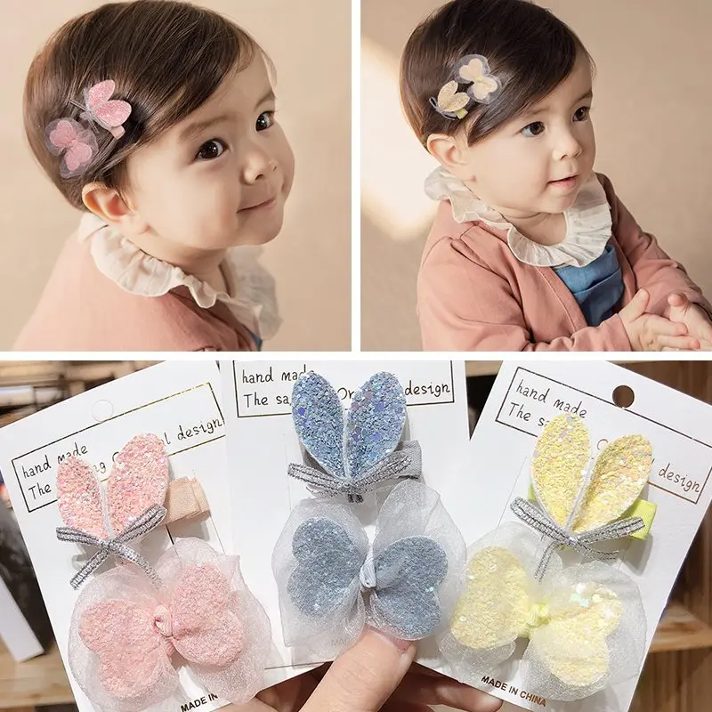 

M MISM 1set Candy Color Bow Hair Clips For Children Lace Rabbit Ears Hairpins Sequins Barrettes Cute Hair Accessories Kid Gifts