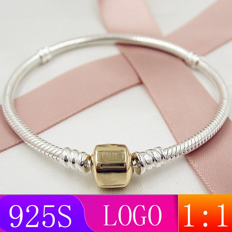 LISM [ ] 925 Стерлинговое Серебро Зима Новинка 1: 1 желтая Пряжка Серебряный браслет Модный Дамский подарок DIY оригинальные ювелирные изделия
