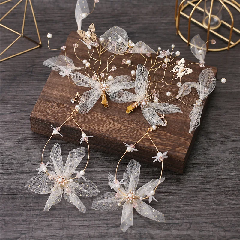Beautiful Silk Yarn Flower dreamy Earrings Exterior Style headband Wedding hair accessories for bride
