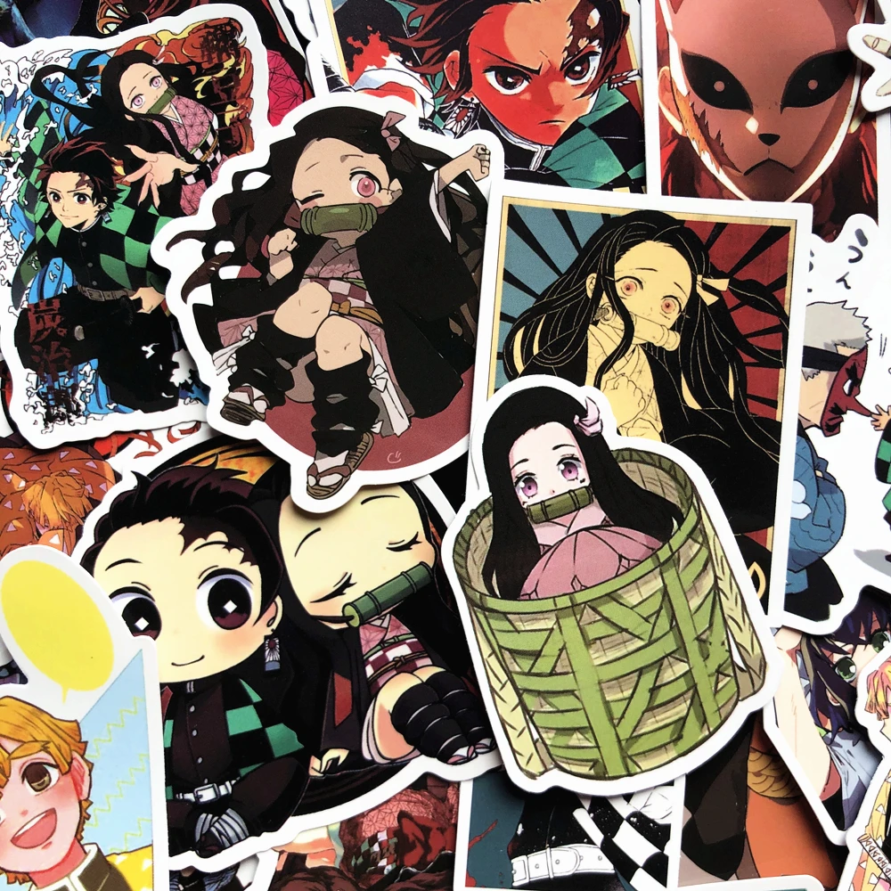 50 шт., наклейка на стену Kimetsu no Yaiba аниме, наклейка s, ПВХ, граффити, наклейка s, чемодан, чемодан, гитара для детей, игрушки F3