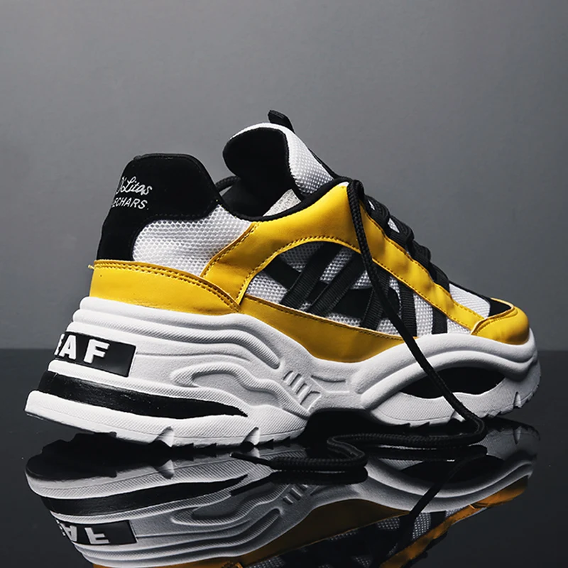 

BomKinta Stylish Designer Casual Shoes Men Yellow Sneakers Black White Walking Footwear Breathable Mesh Sneakers Men Shoes