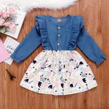 Детские платья для девочек; платье для маленьких девочек; милое джинсовое платье принцессы с цветочным принтом в стиле пэчворк; vestidos Infantil
