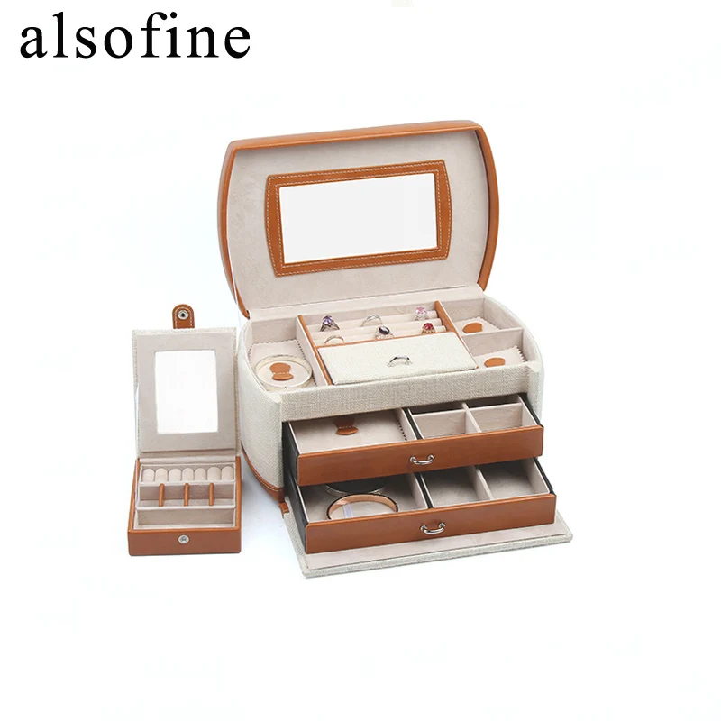 Markdown SalePU Jewelry Storage Box Three-layer Double Drawer Small Item Storage Box Can Be Portable Jewelry Box Portable Travel