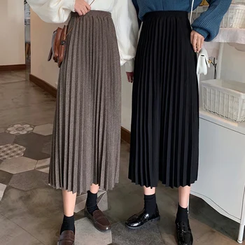 

Autumn 220 New Pleated Skirt Mid-Length Skirt Girl's Black Skirt