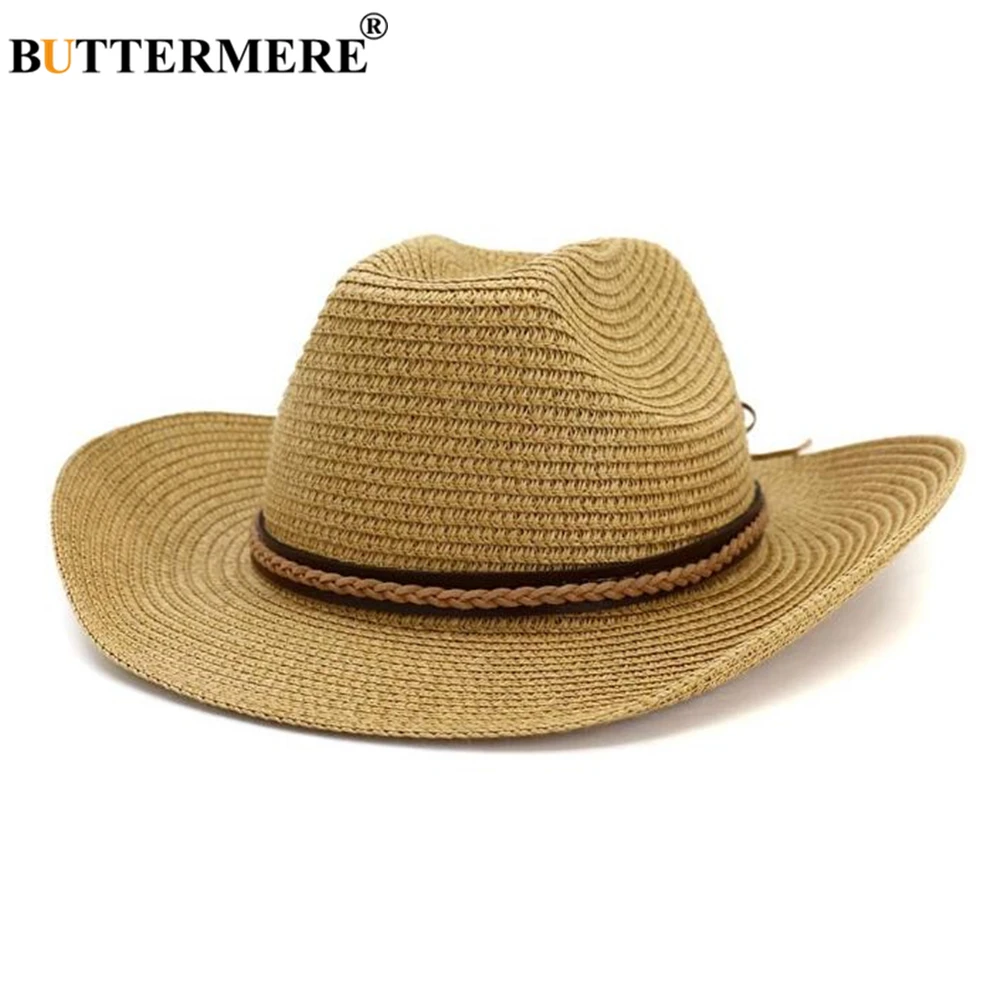 

BUTTERMERE Cowboy Hat Women Men Summer Straw Sun Hat Wide Brim Sombrero Cowgirl Cap