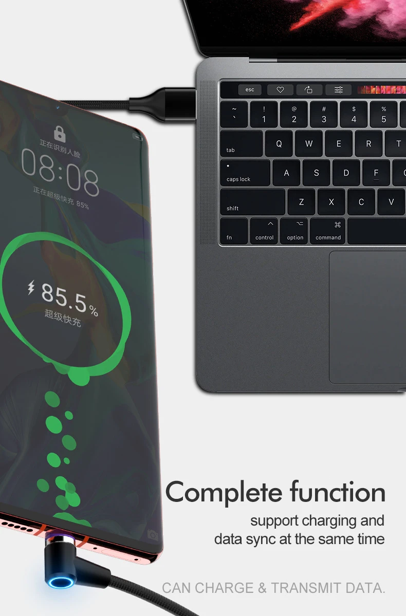 ROCK 5A Магнитный кабель Micro usb type C адаптер Шнур 90 градусов локоть быстрое зарядное устройство светильник ing светодиодный светильник для передачи данных для iPhone samsung