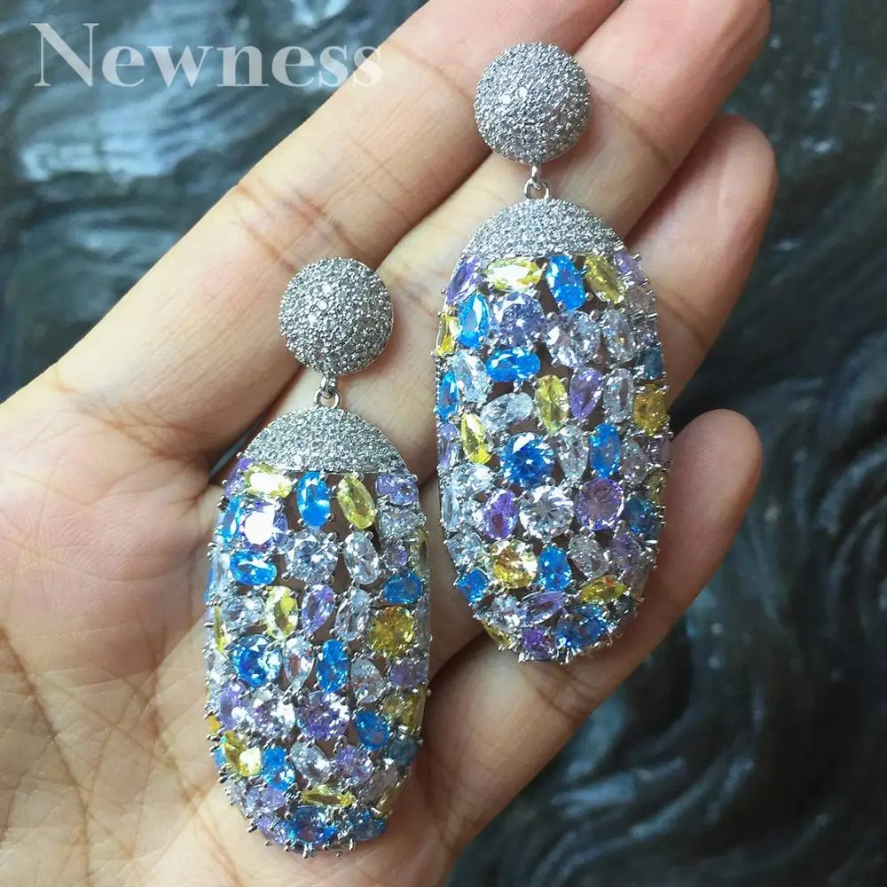 Newness Elegant Multi-color Flower Cubic Zircon Women Stud Earrings Brincos Jewelry For Bridal Wedding