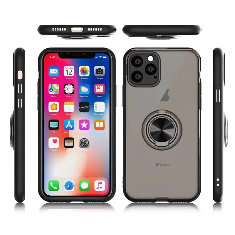 Магнитный чехол бампер с кольцом держателем для iPhone 11 Pro Max XR XS 8 7 6 6S Plus прозрачный