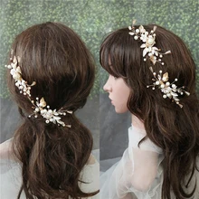Золотой цветок Кристалл Стразы заколка для волос гребень свадебные аксессуары для волос для женщин и девочек набор из 2