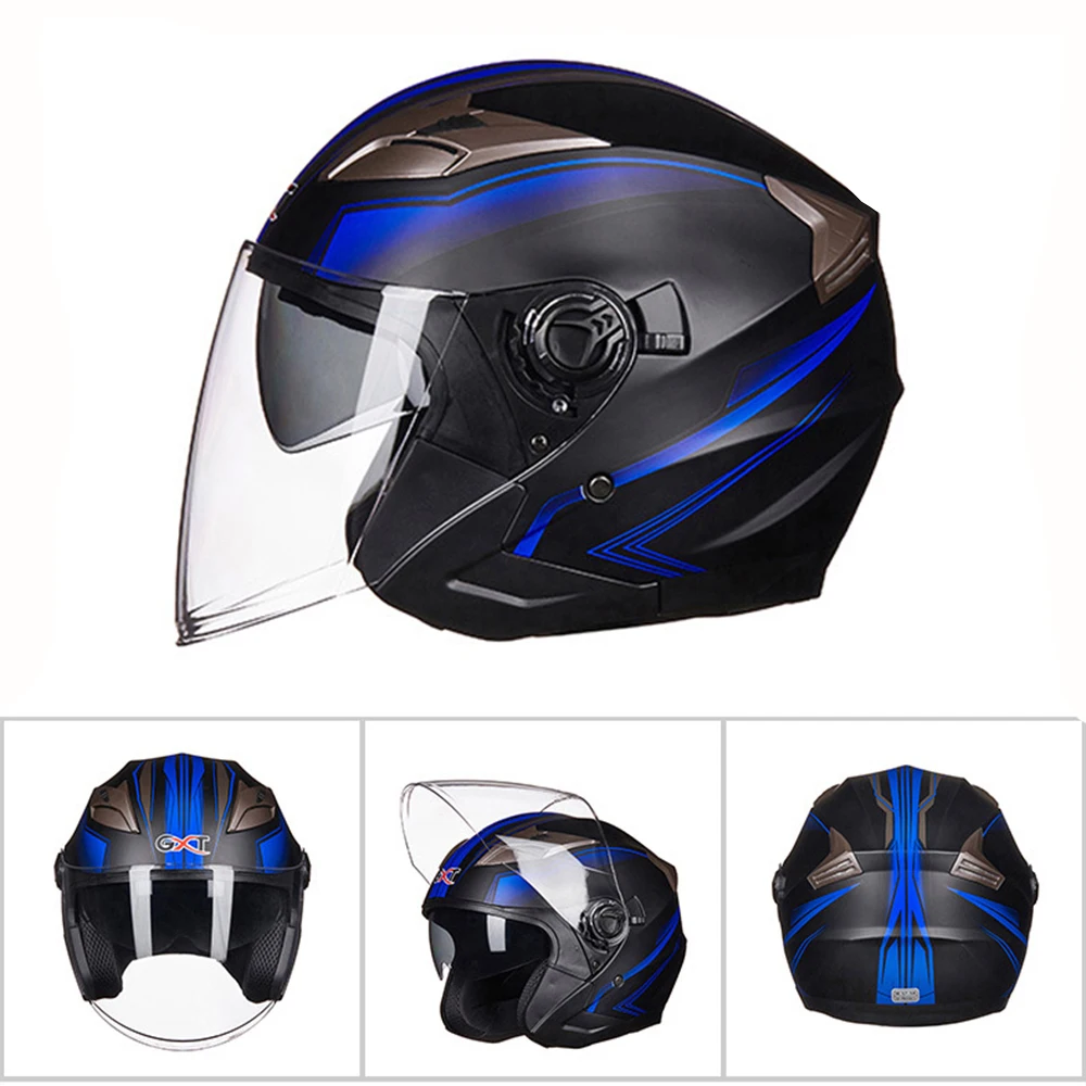 GXT мотоциклетный шлем для мужчин и женщин, полулицевой Мото шлем, летний скутер, мотоциклетный шлем с двойными линзами со съемным линнером - Цвет: G708 Blue Black