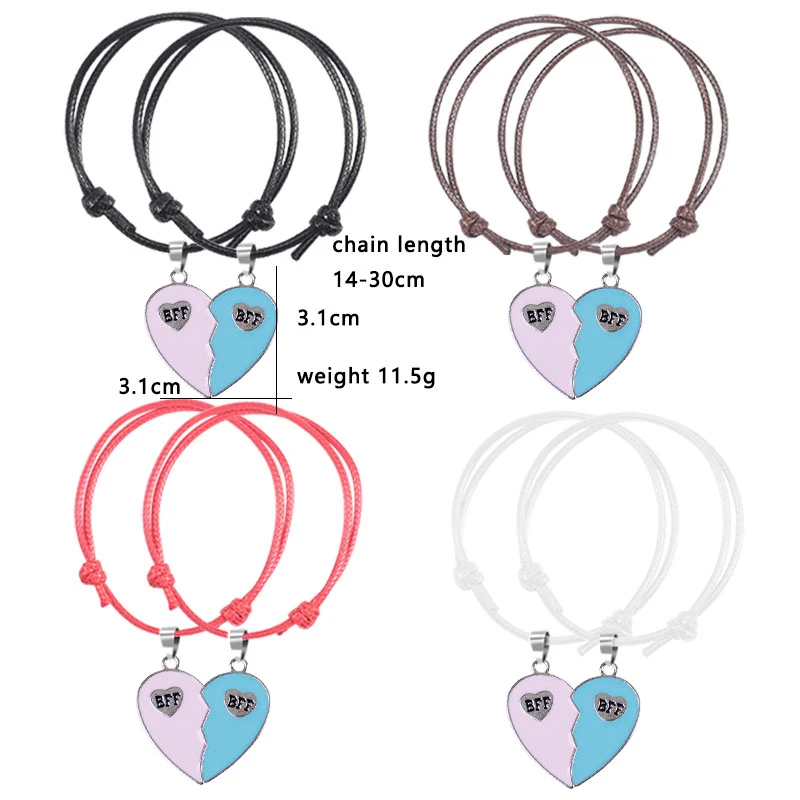 Bracelet Jewelry Bohemian Braided Ladies Stitching Heart Shaped Best Friend BFF Pendant Friendship Gift