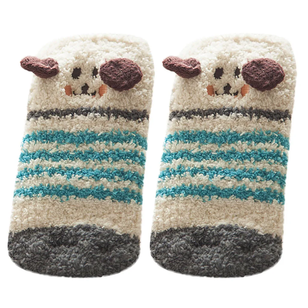 Зимние носки для новорожденных, детские носки для мальчиков и девочек, толстые теплые вязаные нескользящие носки с объемным рисунком животных для малышей