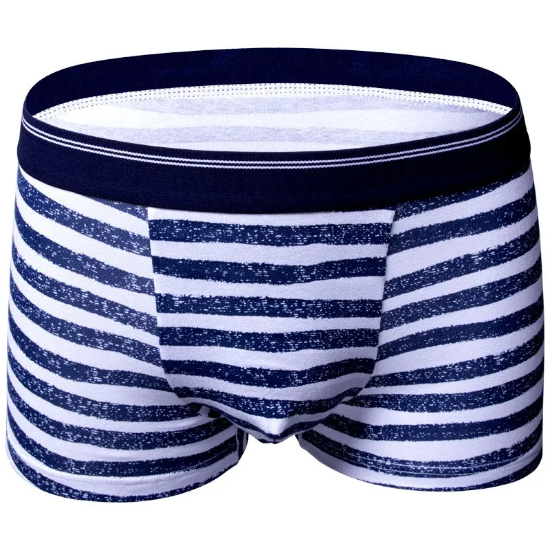 striped blue Модные полосатые трусы с рисунком, мужское нижнее белье, мужские трусы-боксеры - Цвет: striped blue
