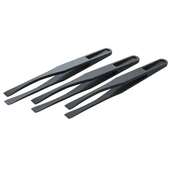 

WSFS Hot 115mm Long Flat Tip Black Plastic Anti-static Tweezers 3 Pcs