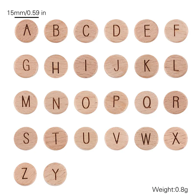 8Pc Baby Teether Wooden Letter Bead Square Round Letter Alphabet Bead For DIY Pacifier Chain Bracelet Personalized Baby Product 2