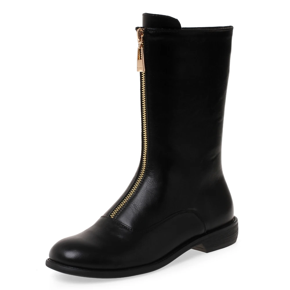 

Zipper Leisure Flat Bottom Warm Mid-Calf Boots PU Low Heel Burgundy Medium Tube Women's Boots Comfortable Velvet White Warm Shoe