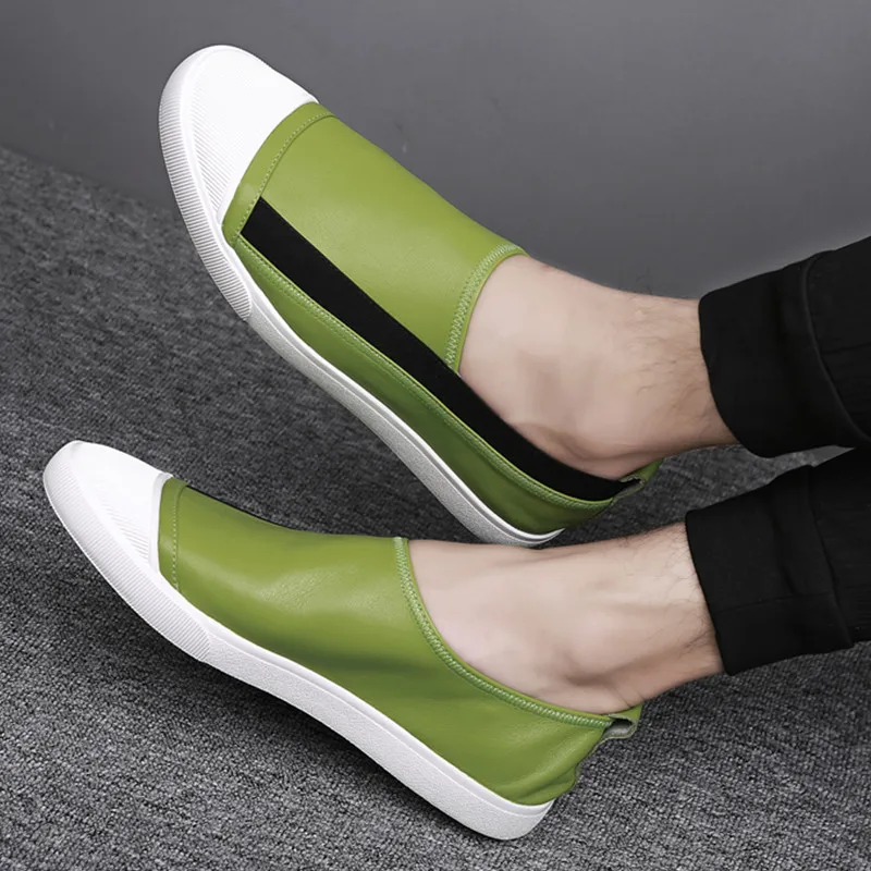 Men Casual Shoes Breathable Men Shoes Leather Men Metal Loafers Walking Slip On Mens Flats Loafers Male Flat Shoes