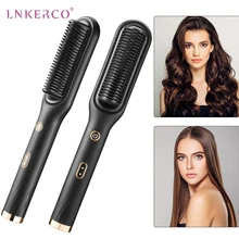 Lnkerco cepillo alisador de pelo caliente para mujer, plancha rizadora eléctrica, peine caliente, rizador de pelo de calentamiento rápido