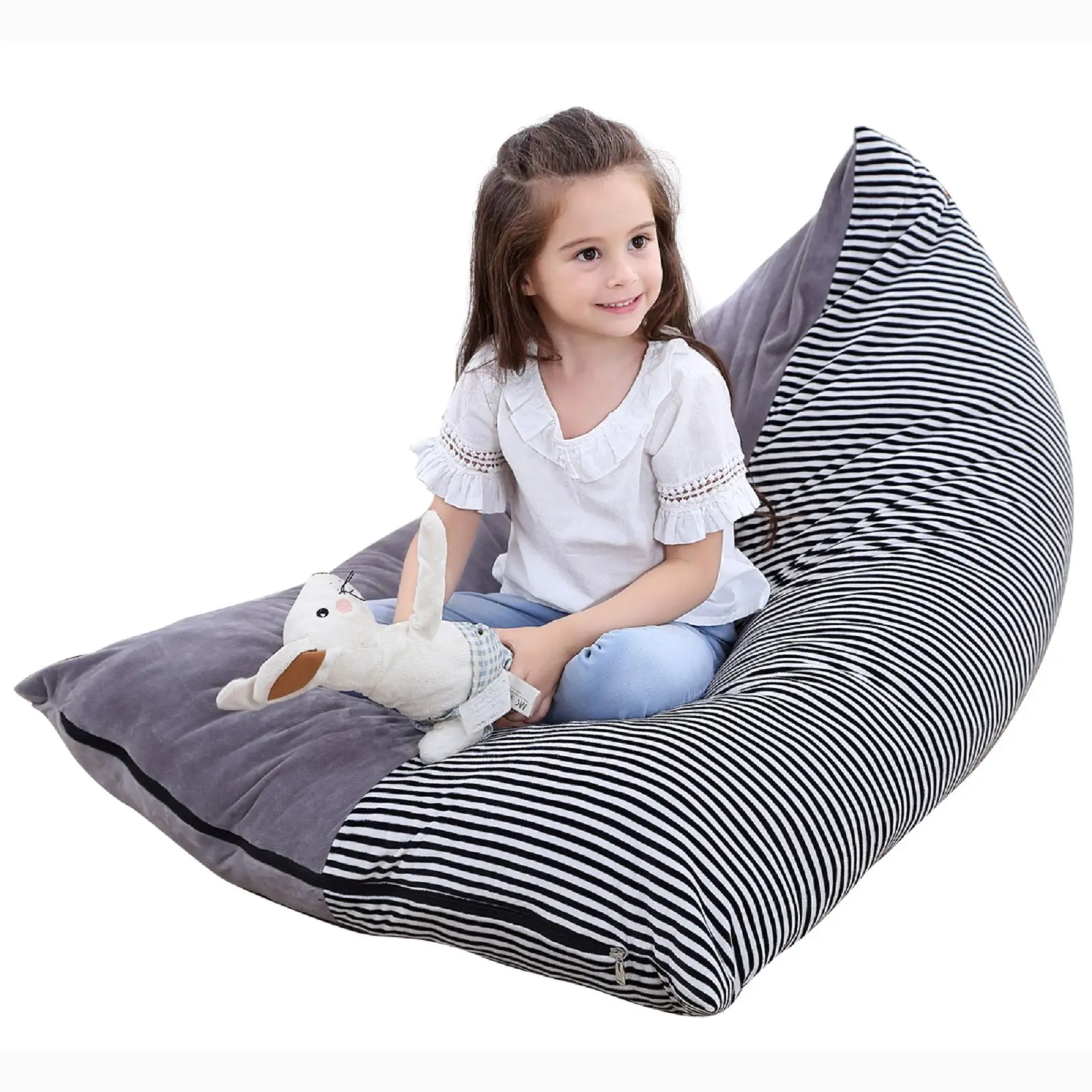 Stuffed Animal Storage Bean Bag Chair Extra Large Canvas Pouch Stripe Chair Sofa