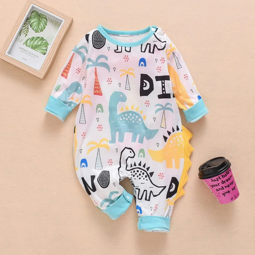 

New Born Baby Boy Girl Long Sleeve 3D Dinosaur Colorful Cute Casual Infant Printed Cotton Rompers Winter Romper Playsuit Clothes