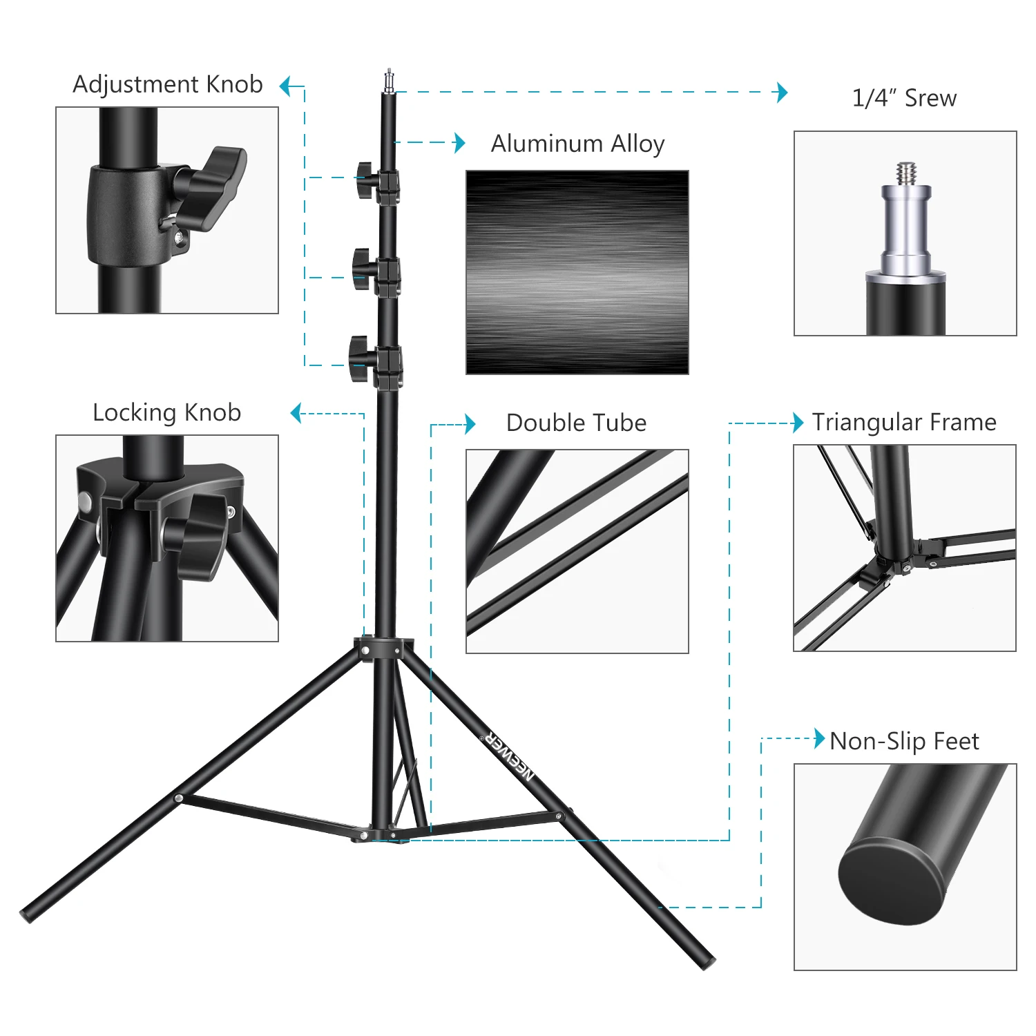  Neewer Aluminum Light Photography Tripod Stand Light Stand 2.7-8.5 feet/85-260 Centimeters Adjustab