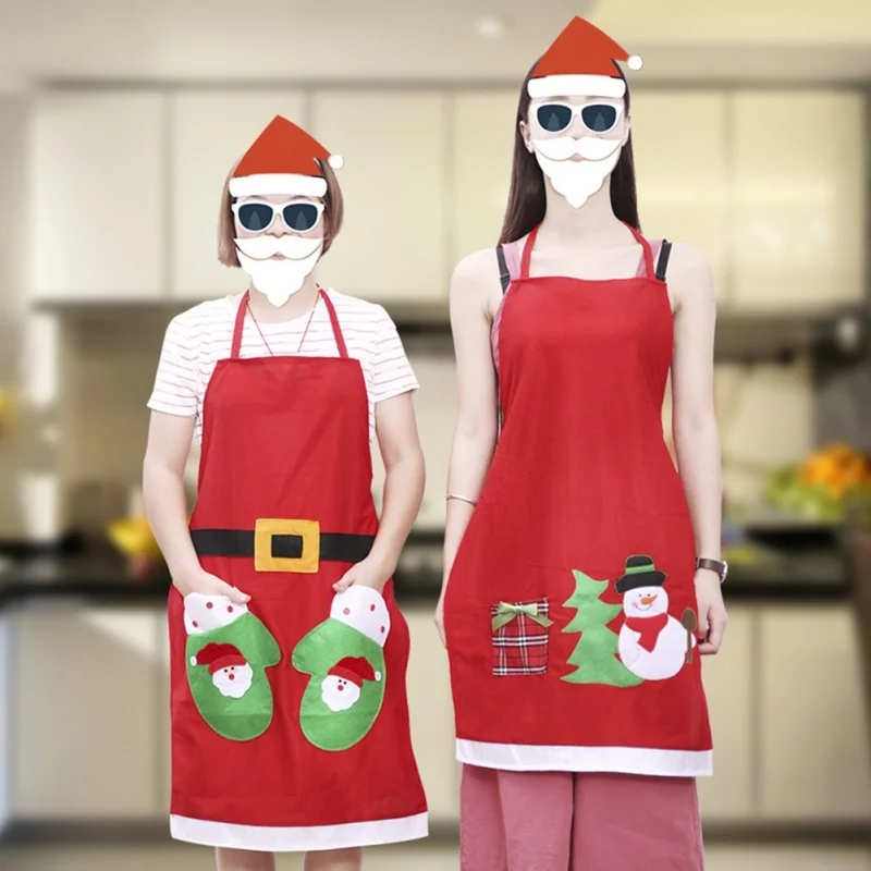 Christmas Kitchen Apron Cute Snowman Pattern Apron For Household Cooking Accessory Christmas Party Cosplay Clothes Props
