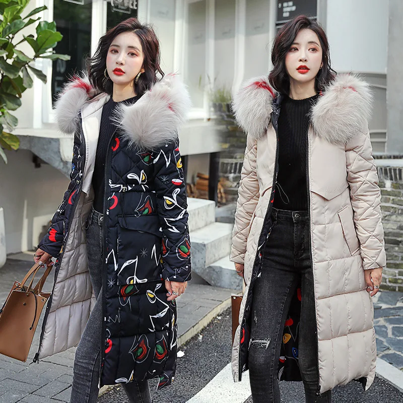 

2019 Long over-the-Knee Reversible Winter down Jacket Cotton-padded Clothes Women's New Style Korean-style BF Large Size Cotton