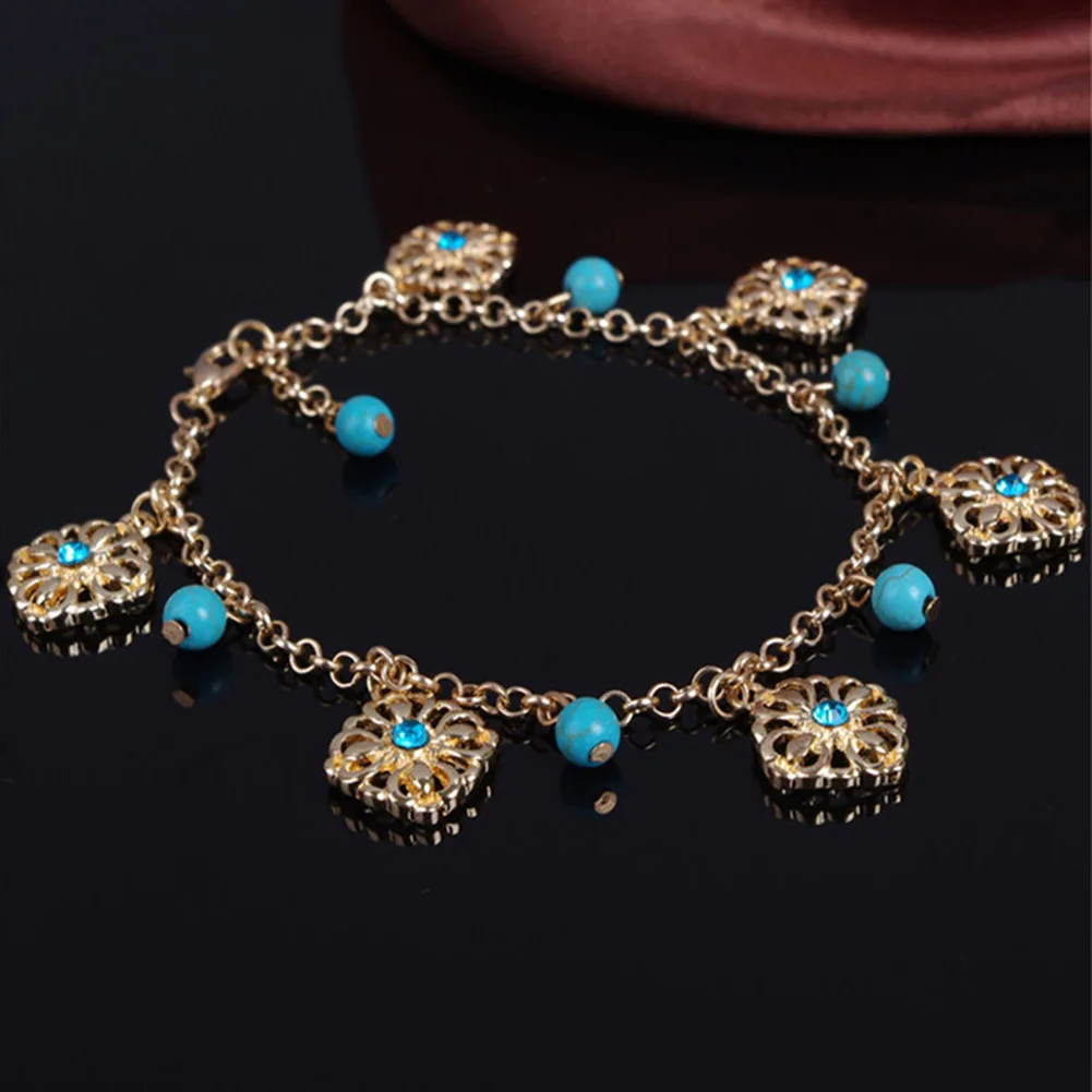 2 pieces / set of blue natural stone pendant anklet ankle bracelet bohemian anklet leg accessories tassel beach barefoot sandals