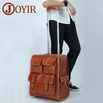 

JOYIR Genuine Leather Rolling Luggage Boarding Box High Quality Travel Suitcase Bags Business Luggage 22inch