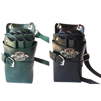 

2x Green /Black PU Leather Hairdressing Pouch Scissors Bag Barber Hair Scissor Bag Waist Shoulder Belt Barber Pouch