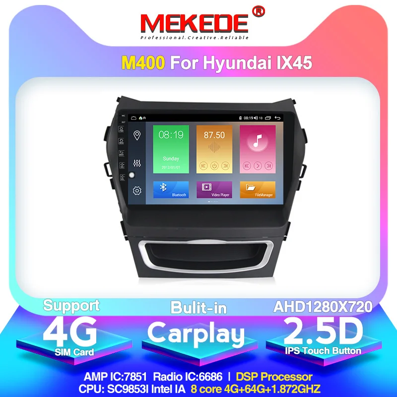 Мультимедийный плеер для Hyundai IX45 Santa fe 2013 4G LTE Android 10 0 4 Гб + 64 ГБ GPS навигация DSP