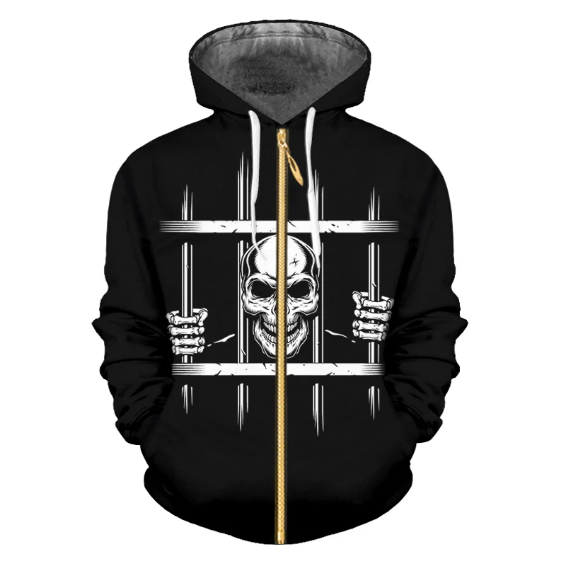 

IFPD EU Size Autumn Zipper Hoodies Unisex 3D Printed Prison Skull Sweatshirt Black Coat Men's Casual Plus Size Men Hoodie Jacket