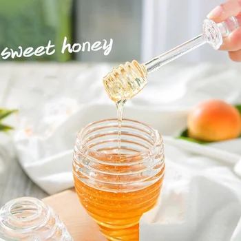

Honey Jar With Dripper Stick for Storing and Dispensing Household Transparent Beehive-shaped Organizer Kitchen Accessories
