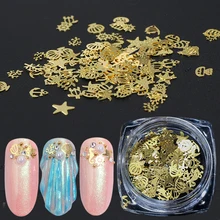 1 коробка полый 3D золотой блеск для ногтей блестки Морская раковина металлический дизайн ногтей летний ломтик дизайн ногтей хлопья декор для маникюра советы LA970-A