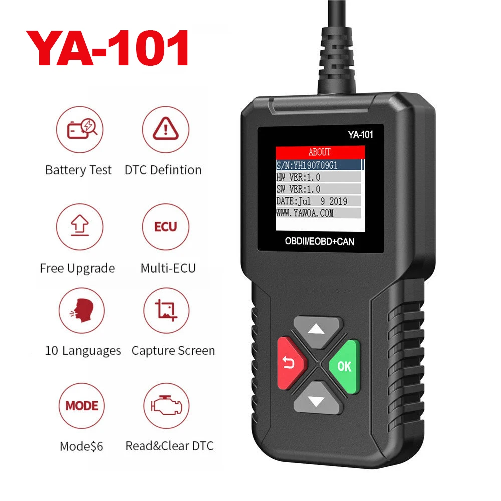 Оригинальный OBD2 считыватель кодов YA101 OBDII EOBD сканер кода неисправности двигателя