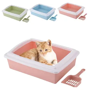 

Rectangle Semi-Closed Anti-Splash Cat Litter Box Toilet Bedpan Tray with Scoop Kitten Dog Clean Toilette Home Plastic Sand Case