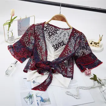 

Summer Fashion Women Jacket Hollow Concise All-match Out Short Style Lace Sexy Short Sleeve Jackets