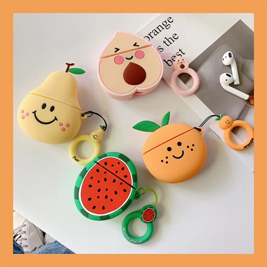 

Wireless Bluetooth-compatible Headphone Case For Airpods 1/2 Silicone Fruit Pear Peach Earphone Protective Cover Headset Cases