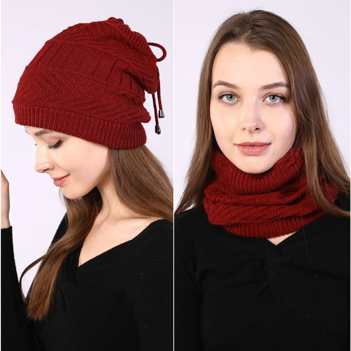 

2020 New Women Stretchy Knitted Skullies Beanies Hat Solid Snood Scarf Warm Beanie for Womem Autumn Winter Female Beanie Cap