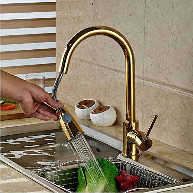 

Benefit Margin Golden Full Copper Kitchen Dish Basin Hot And Cold Water Tap Take Pull Dish Basin Faucet